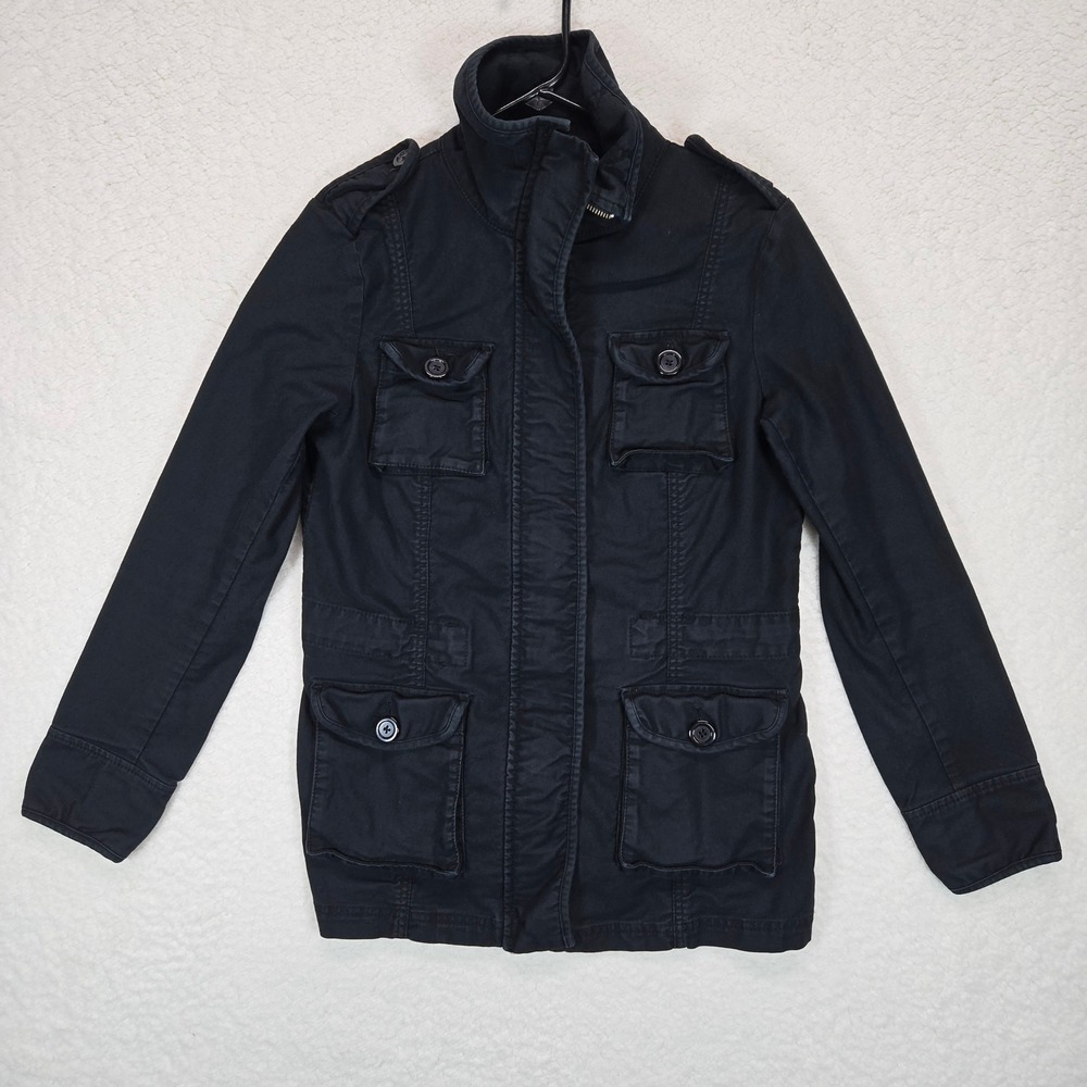 Vintage GAP Women Utility Jacket Black Cotton Military Cargo Coat Small